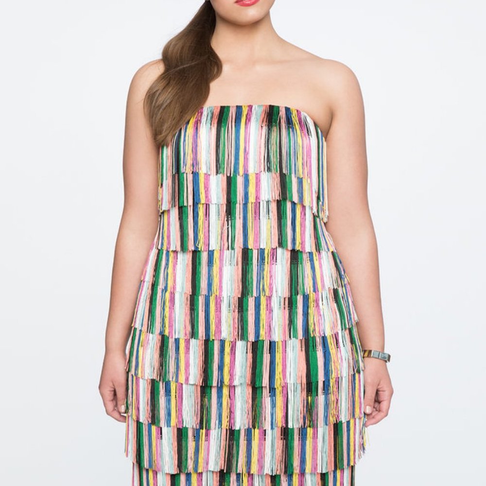 Eloquii Fringe Strapless Dress; Size 14; Multi-Colored
